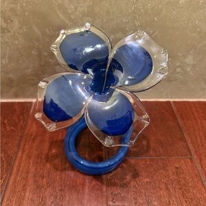 Murano art glass flower, deep cobalt blue swirls.